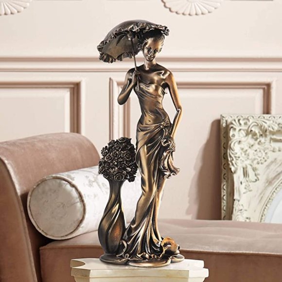 Dahlia Studios Other - HP STATUE OF LADY WITH PARAS0L & TALL VASE WITH ROSES